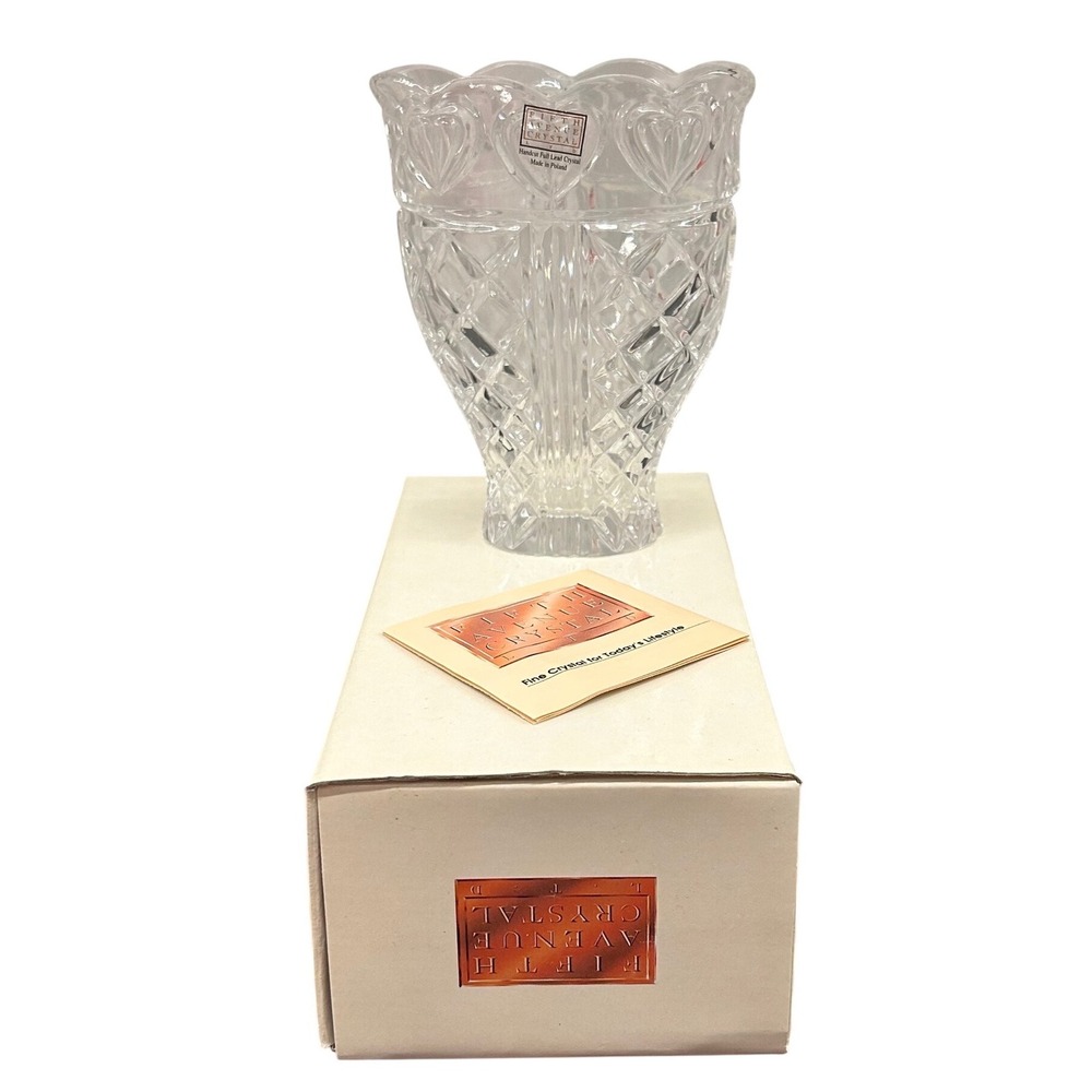 Fifth Avenue Crystal Heart 6" Vase 24% Lead Crystal Handcut Poland Vintage 1993